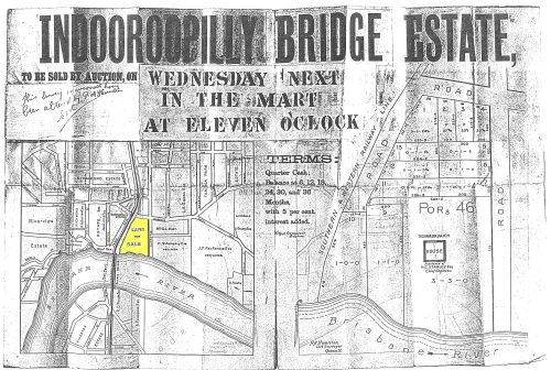 1900 estate map announcing Indooroopilly Bridge Estate is to be sold at auction.