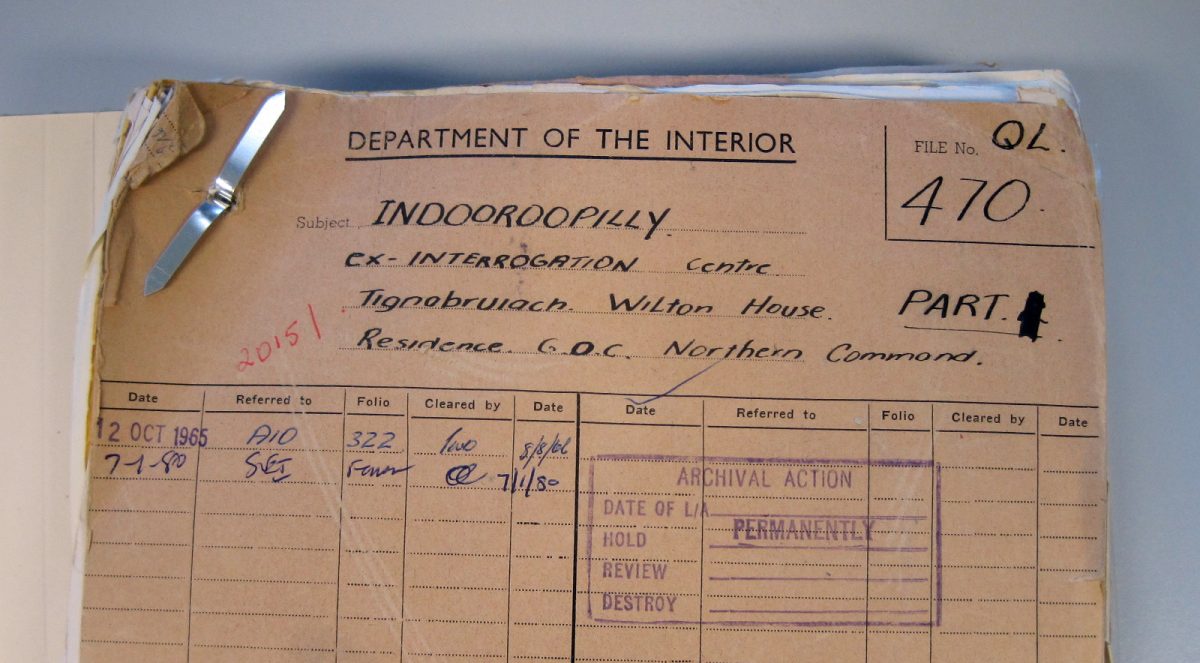Brown file with the Department of Interior labelled on the front