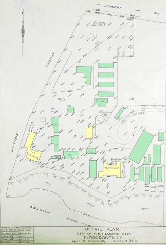 1950s site plan. There are lots of green buildings